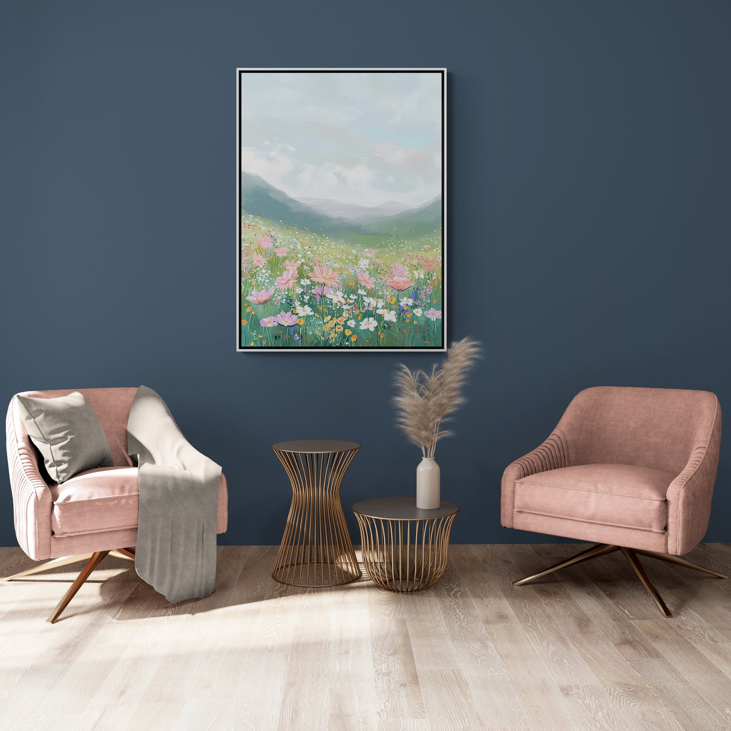 Panorama-Kunstdruck, gerahmtes Bergbild, moderner floraler Leinwanddruck, Geschenk für sie, Wandkunst fürs Wohnzimmer