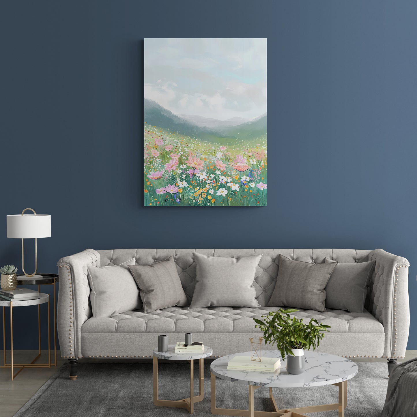 Panorama-Kunstdruck, gerahmtes Bergbild, moderner floraler Leinwanddruck, Geschenk für sie, Wandkunst fürs Wohnzimmer