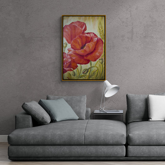 Mohnblumen Leinwanddruck, gerahmte Wandkunst mit roten Mohnblumen, florale Wandkunst, batanische Wandkunst, große Blumen Wandkunst für Schlafzimmer