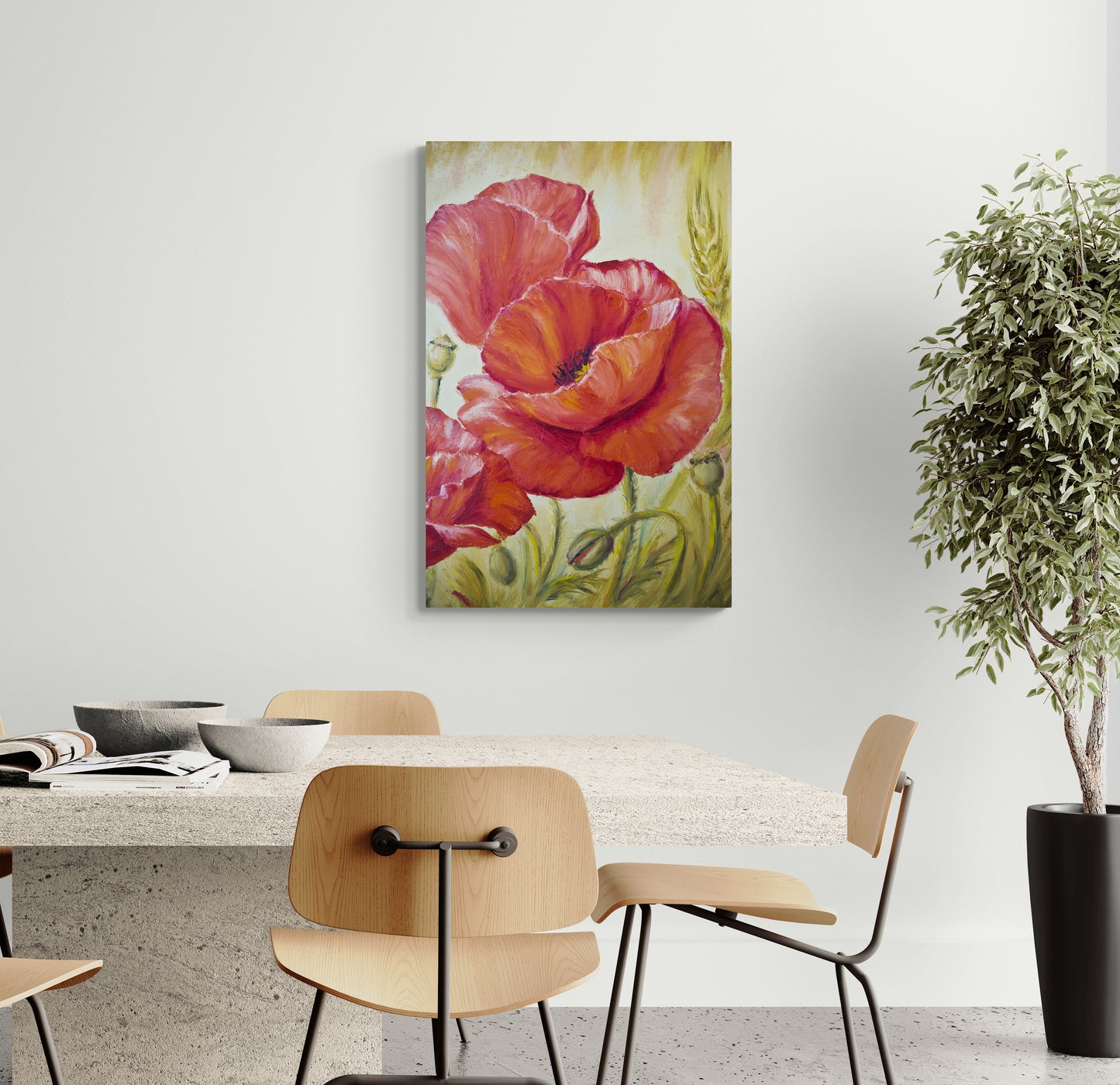 Mohnblumen Leinwanddruck, gerahmte Wandkunst mit roten Mohnblumen, florale Wandkunst, batanische Wandkunst, große Blumen Wandkunst für Schlafzimmer