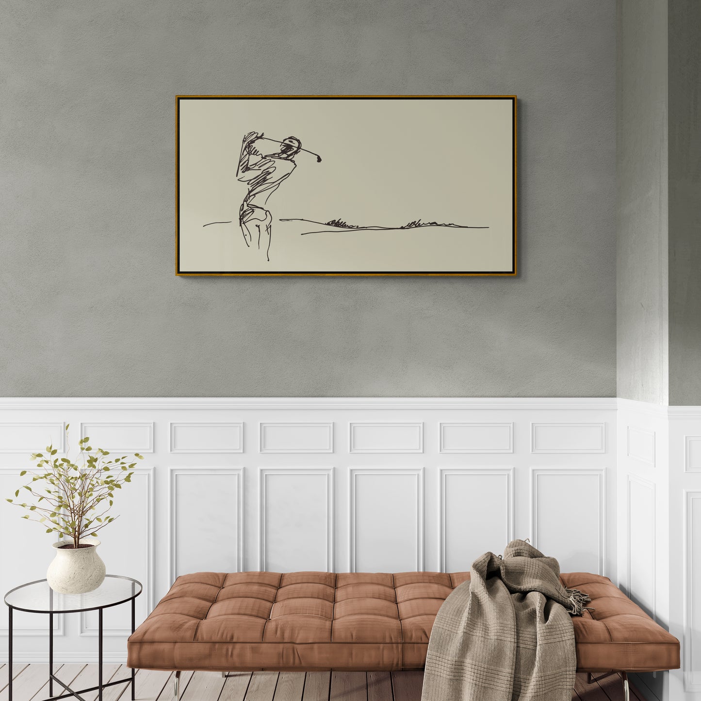 Golf-Wandkunst, Sport-Kunstdruck, minimalistisches Kunstwerk, gerahmte einzeilige Wandkunst, weiß-schwarzer Leinwanddruck, moderne Wandkunst