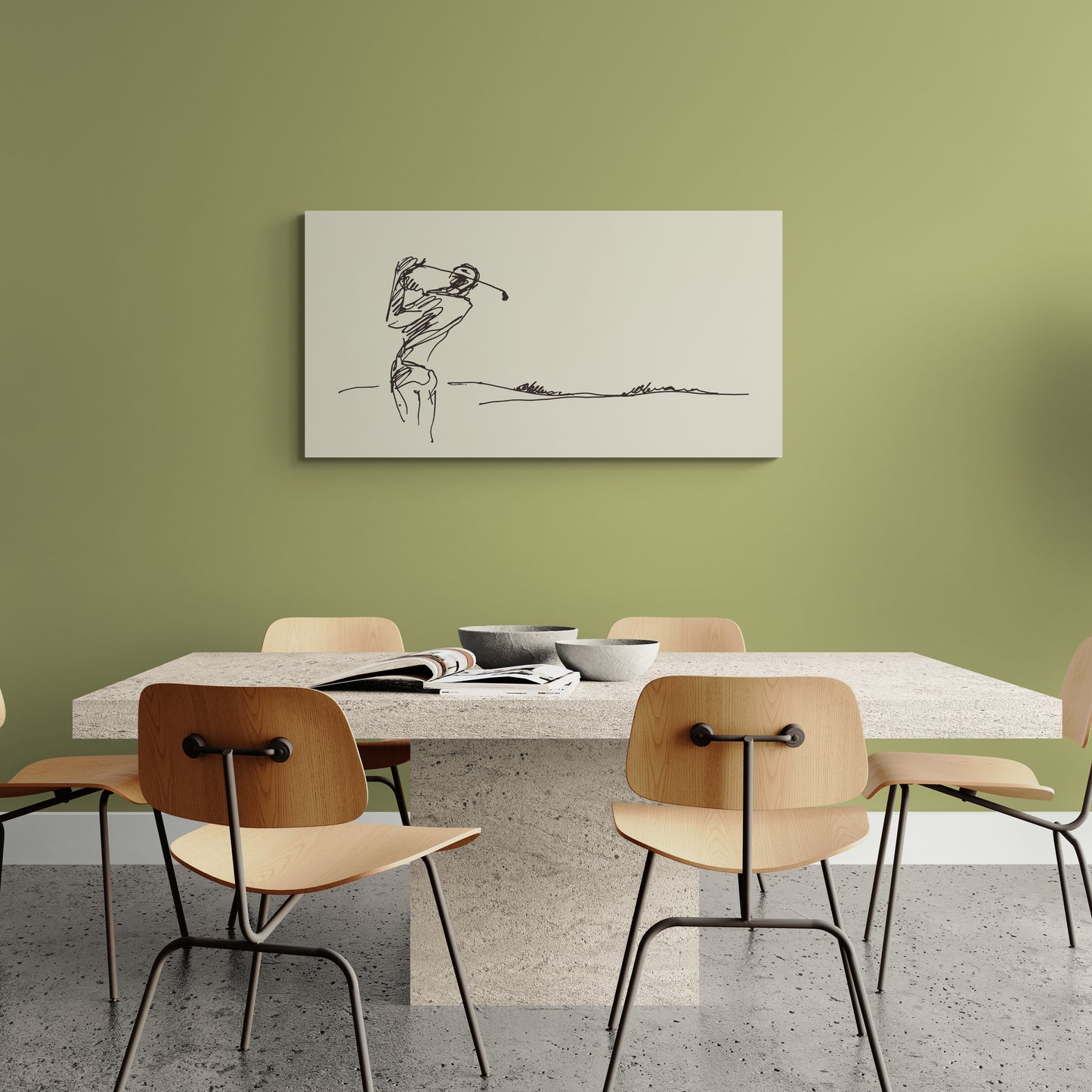 Golf-Wandkunst, Sport-Kunstdruck, minimalistisches Kunstwerk, gerahmte einzeilige Wandkunst, weiß-schwarzer Leinwanddruck, moderne Wandkunst