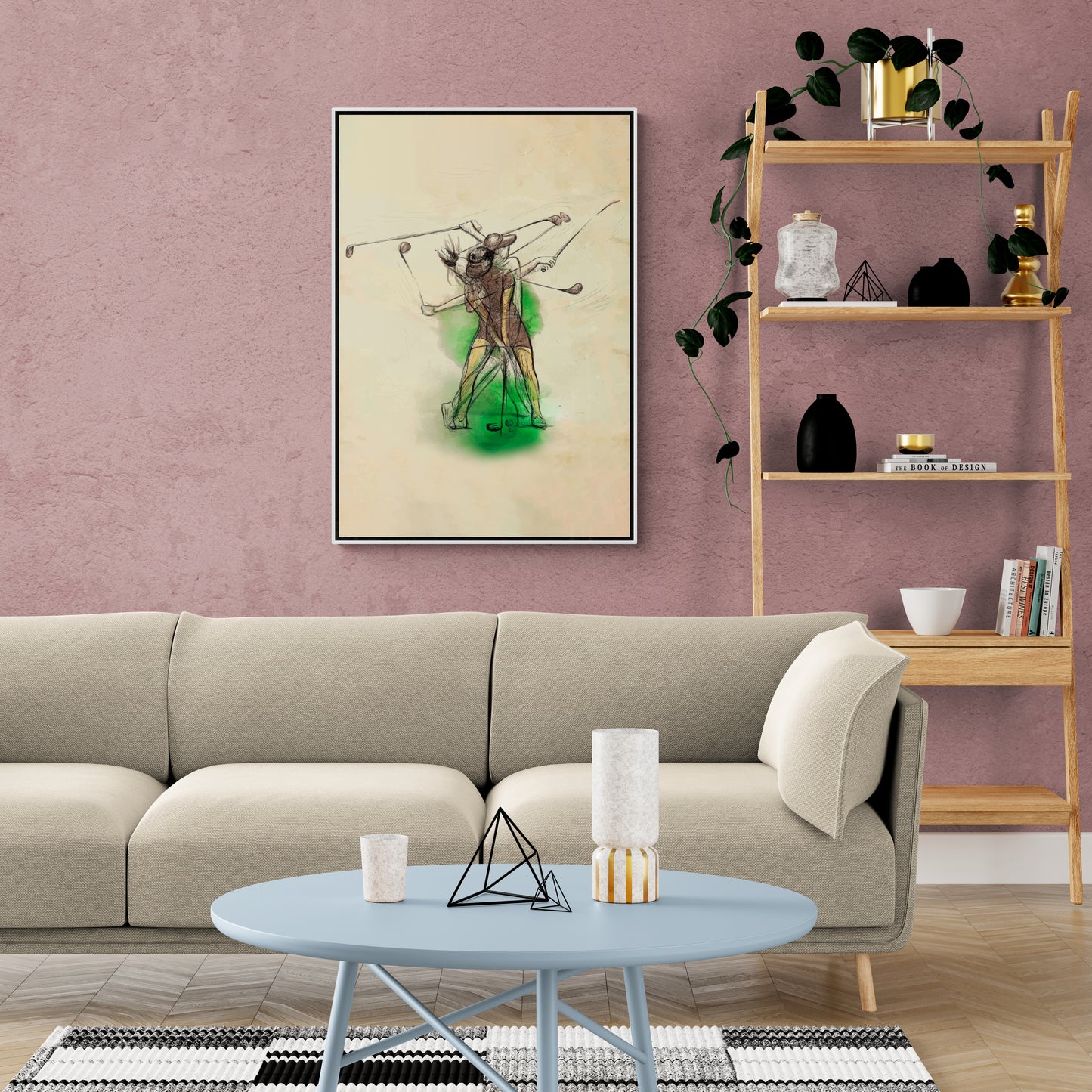 Golf-Wandkunst, Kunstwerk mit Sportmotiven, Golf spielende Menschen in schwebendem Aluminiumrahmen, Leinwanddruck für Wohnzimmer, Schlafzimmer, ideales Geschenk