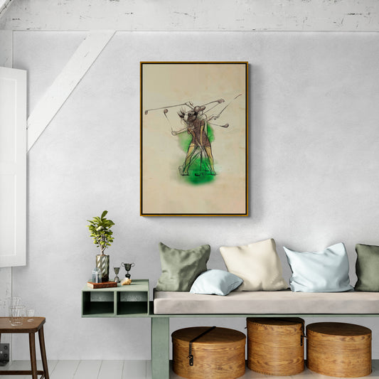 Golf-Wandkunst, Kunstwerk mit Sportmotiven, Golf spielende Menschen in schwebendem Aluminiumrahmen, Leinwanddruck für Wohnzimmer, Schlafzimmer, ideales Geschenk