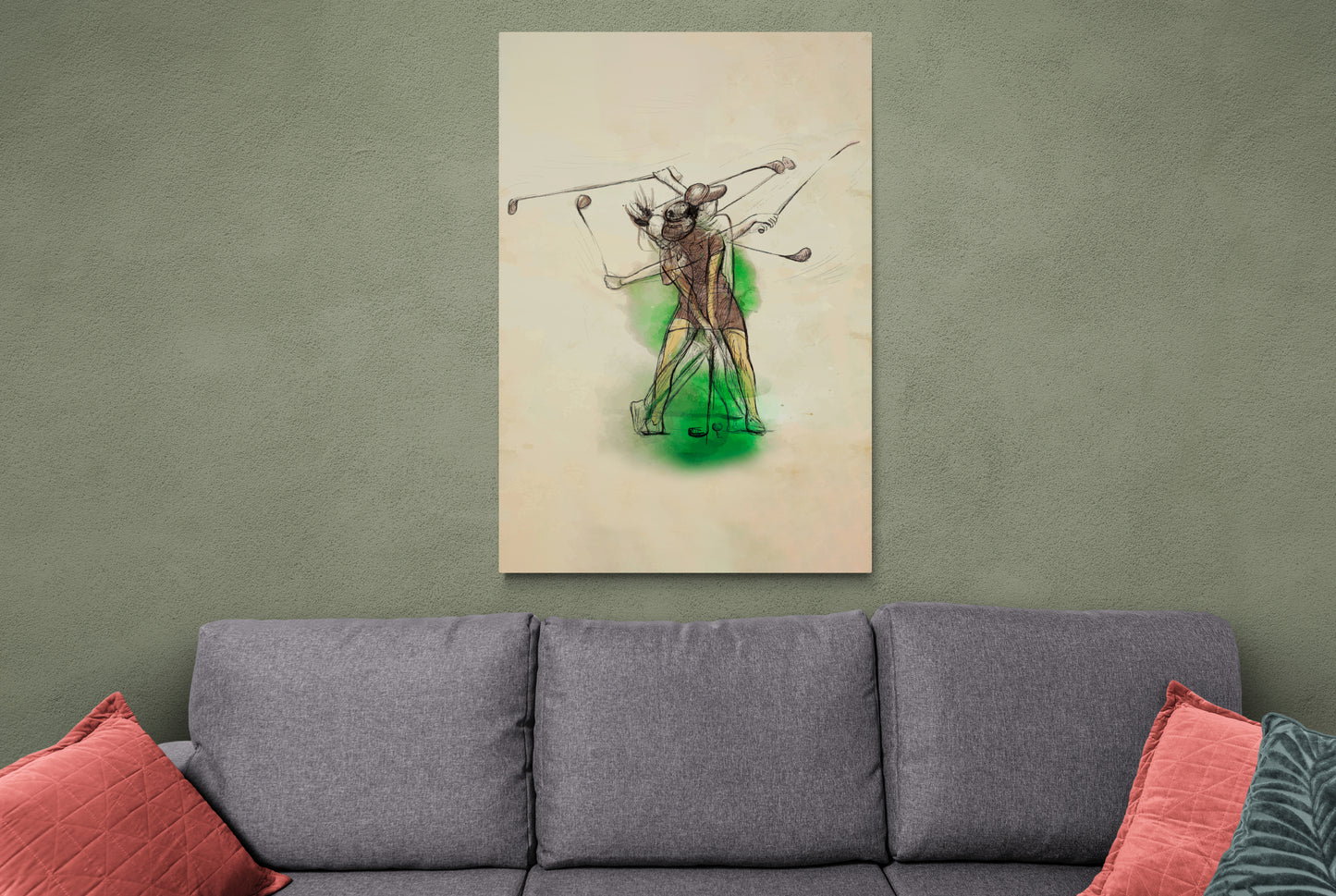 Golf-Wandkunst, Kunstwerk mit Sportmotiven, Golf spielende Menschen in schwebendem Aluminiumrahmen, Leinwanddruck für Wohnzimmer, Schlafzimmer, ideales Geschenk