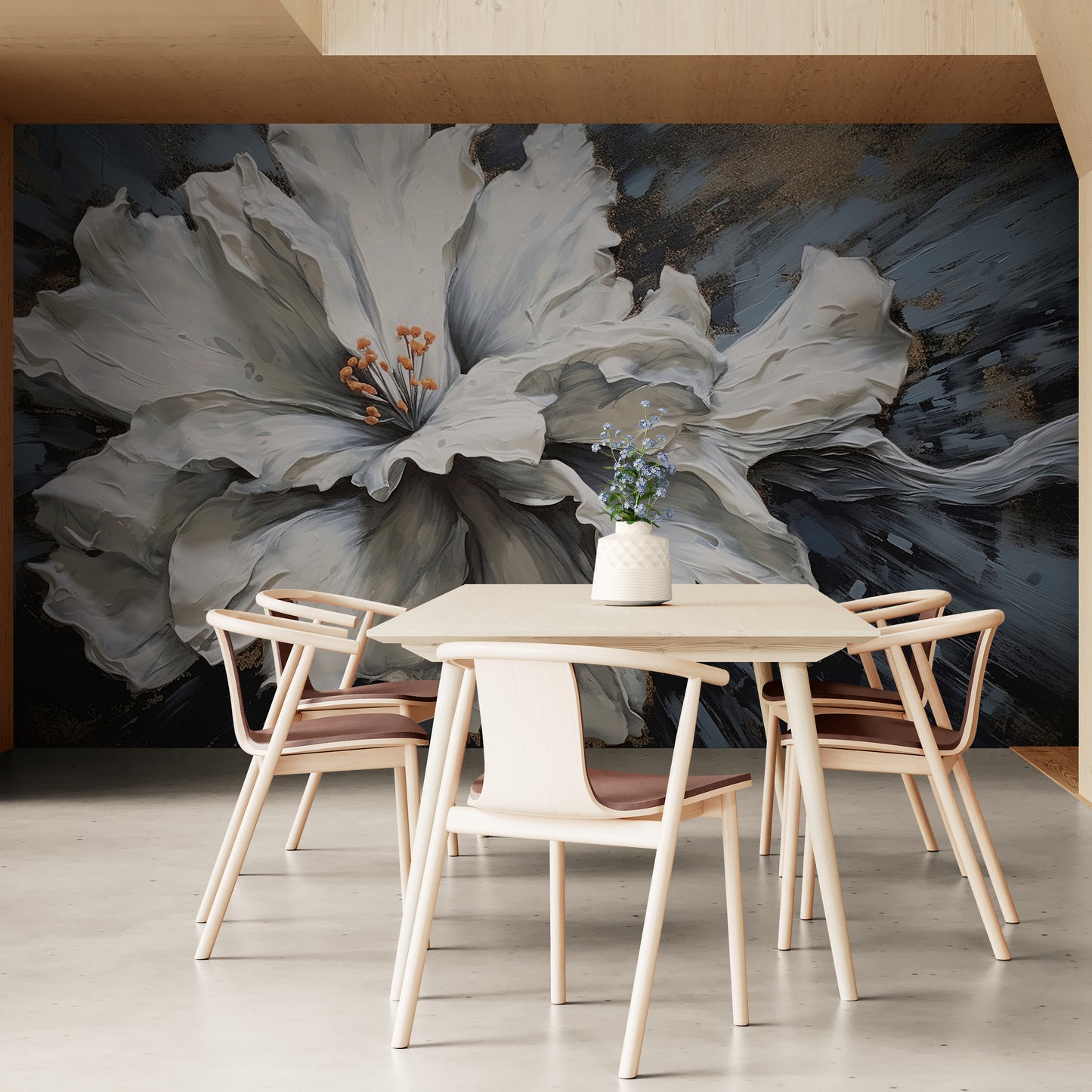 Extra große Blumentapete, weißes Blumenwandbild zum Abziehen und Aufkleben, abnehmbare botanische Tapete, selbstklebendes Blumenwandbild mit 3D-Effekt