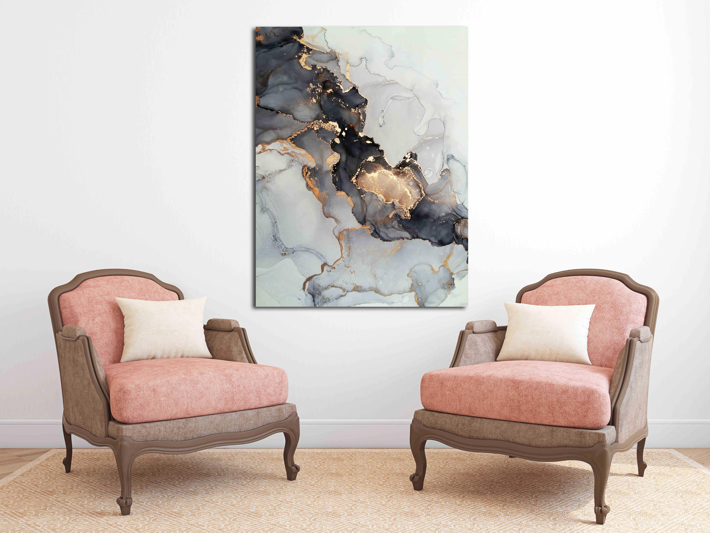 Marmor-Wanddekor, abstraktes Marmor-Leinwandbild, abstrakte Wandkunst in Gold und Schwarz auf Leinwand, mehrteiliges Wandbild auf Marmor-Leinwandbild