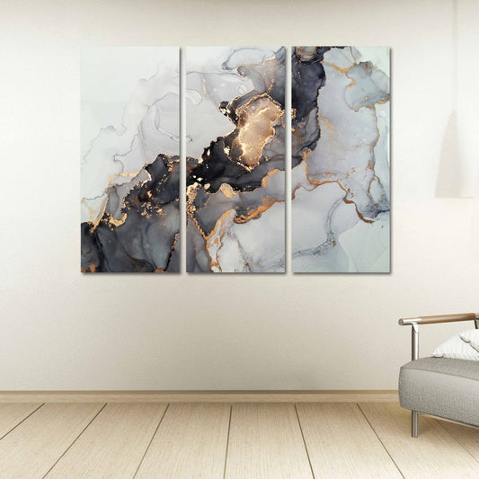 Marmor-Wanddekor, abstraktes Marmor-Leinwandbild, abstrakte Wandkunst in Gold und Schwarz auf Leinwand, mehrteiliges Wandbild auf Marmor-Leinwandbild