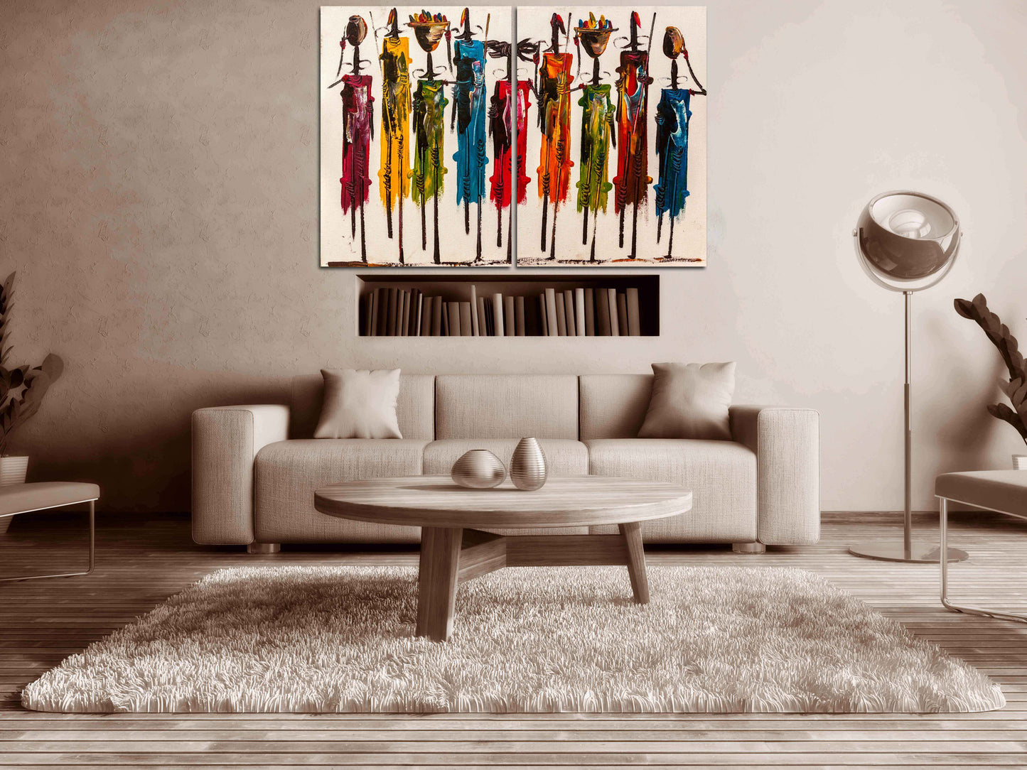 Abstraktes afrikanisches extra großes Wandkunst-Massai-Leinwandbild, Afro-Frau-Wanddekoration