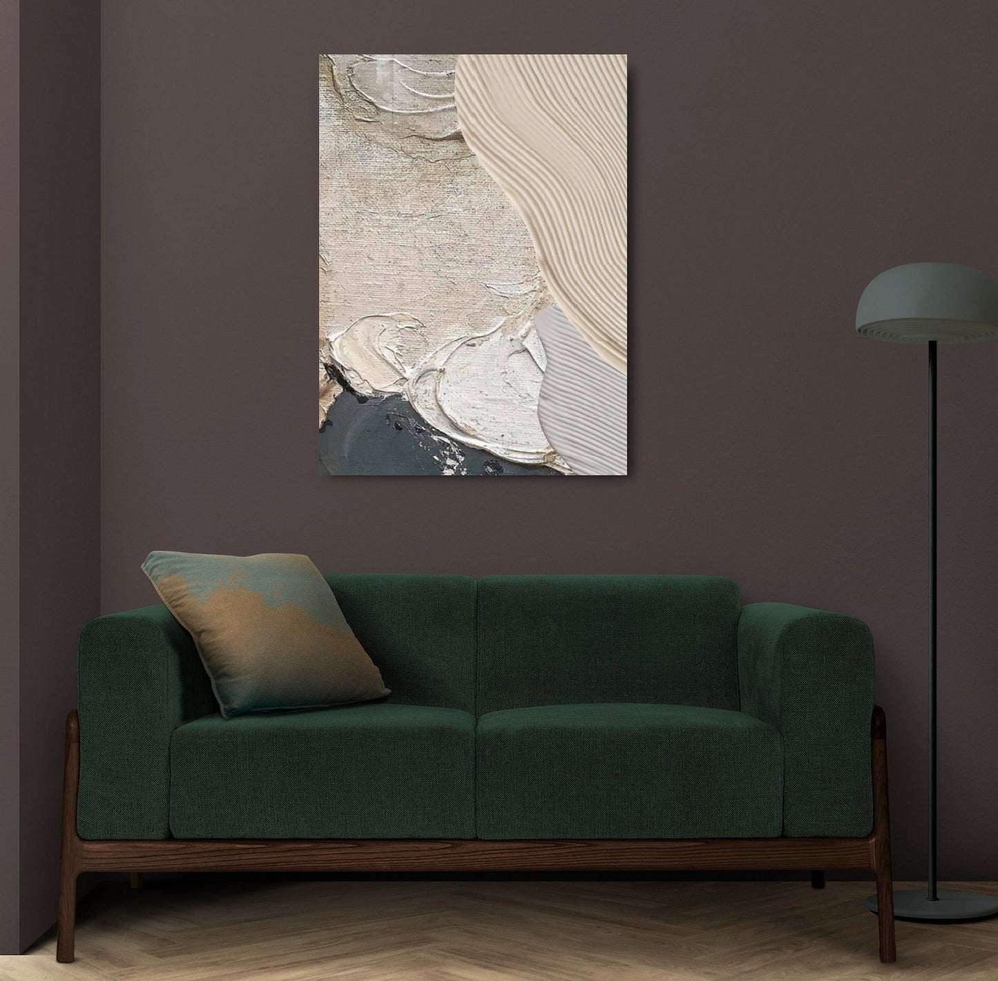 Abstrakte gerahmte Wandkunst, Wanddekoration mit Ölfarbe, beiges Kunstwerk mit schwebendem Rahmen, moderne druckbare Leinwand-Wandkunst, Wohnzimmer-Kunstwerk