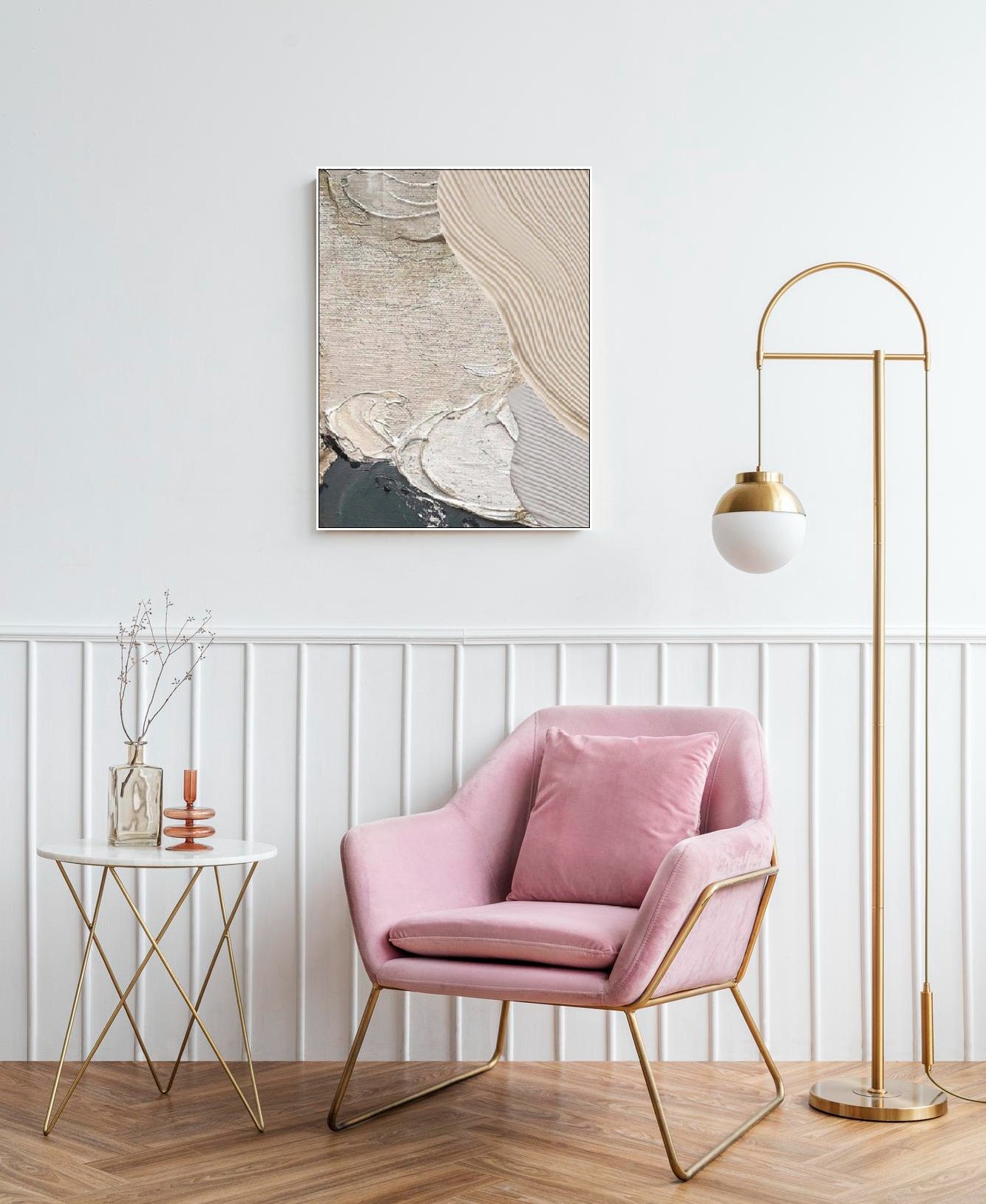 Abstrakte gerahmte Wandkunst, Wanddekoration mit Ölfarbe, beiges Kunstwerk mit schwebendem Rahmen, moderne druckbare Leinwand-Wandkunst, Wohnzimmer-Kunstwerk