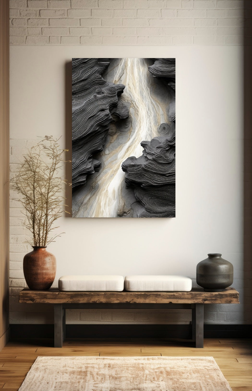 Großer 3D-Leinwanddruck, abstrakte gerahmte Wandkunst, schwebender Rahmen schwarz weiß Kunstwerk, moderne Wohnzimmer Wandkunst, konzeptuelles Schlafzimmer Kunstwerk