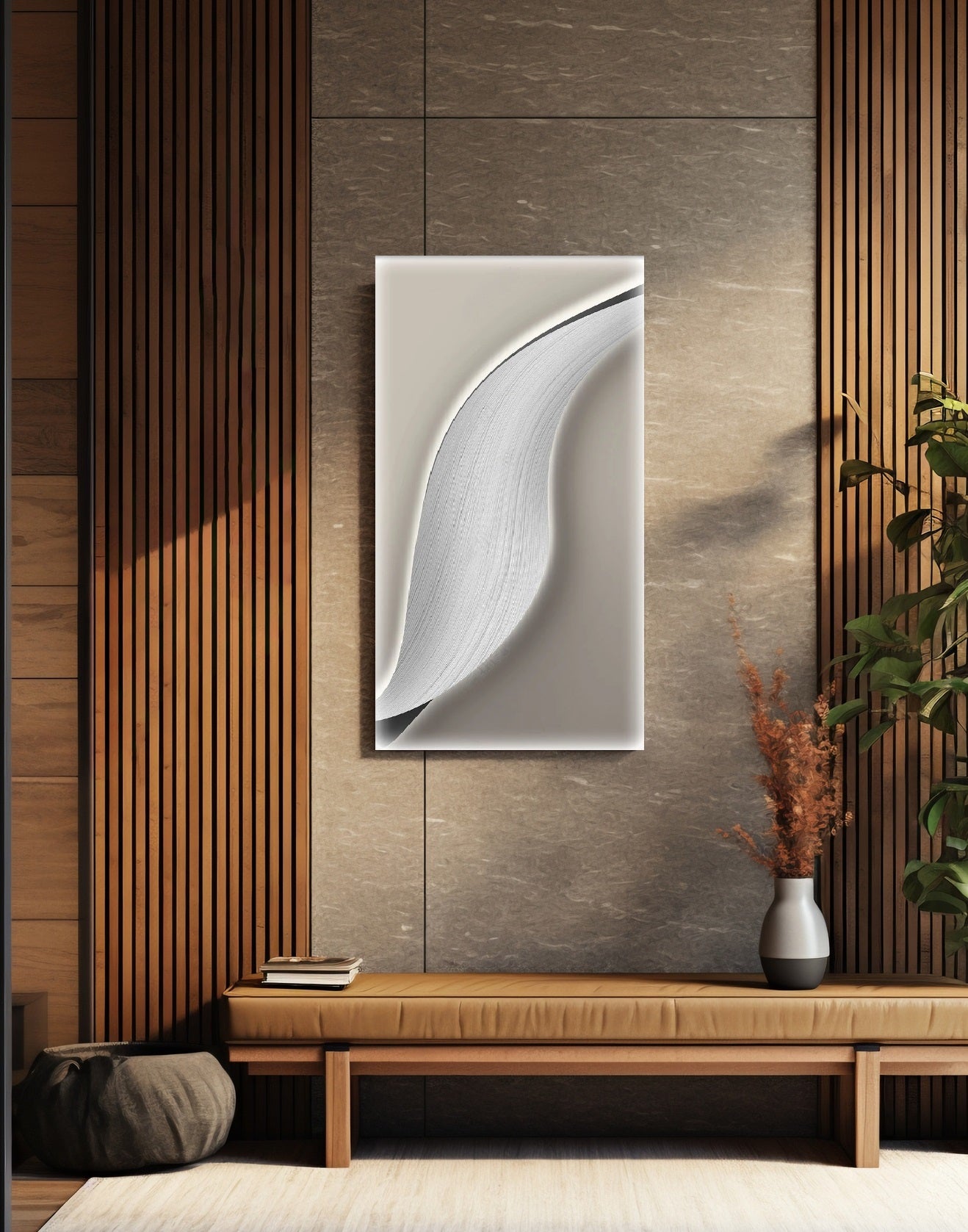 Gerahmte abstrakte Wandkunst, großer Wellen-Leinwanddruck, graue schwebende Rahmen-Wandkunst, druckbares Schlafzimmer-Wanddekor, modernes Kunstwerk