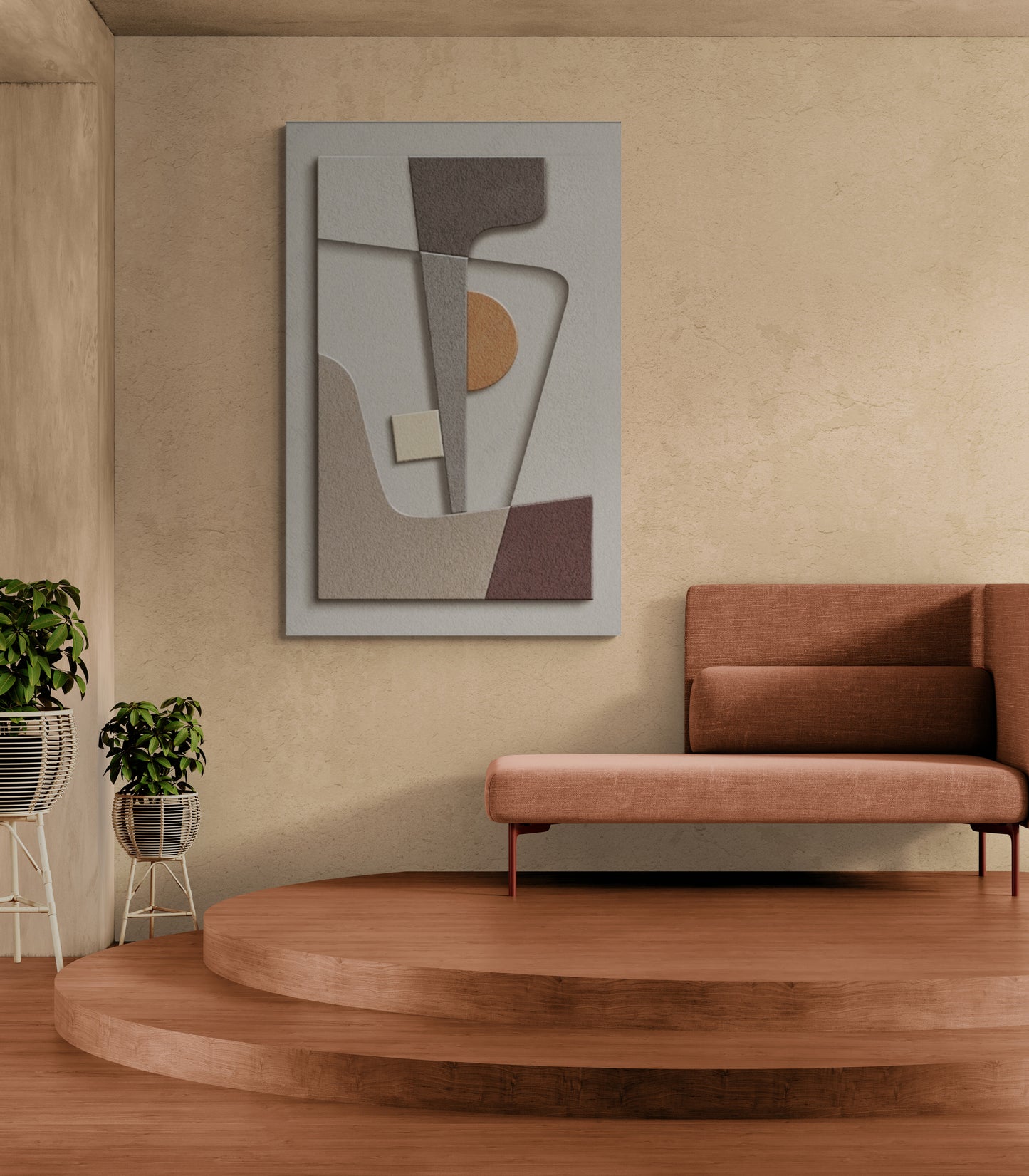 Abstrakte Wandkunst, Leinwanddruck im Floater-Rahmen, geometrisches Kunstwerk, große moderne druckbare Wandkunst, Wandkunst im Aluminiumrahmen fürs Wohnzimmer