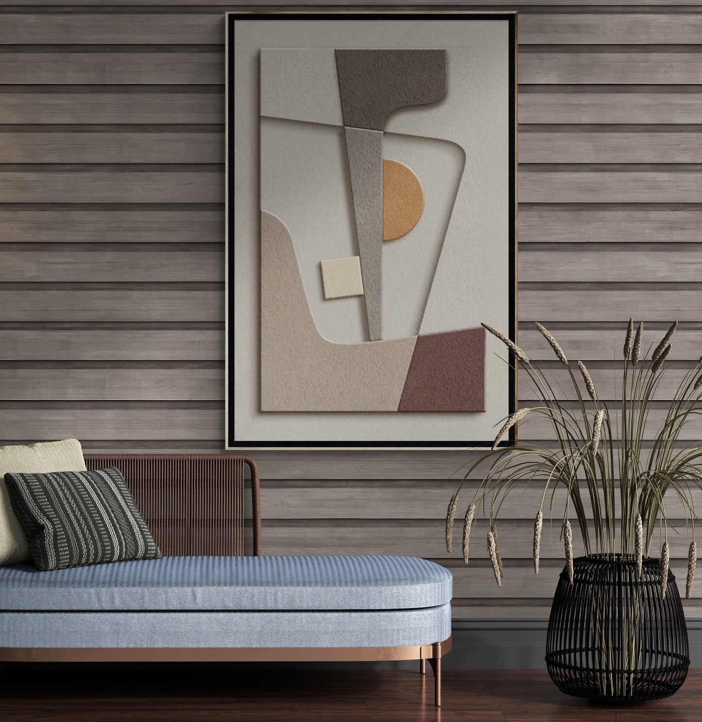 Abstrakte Wandkunst, Leinwanddruck im Floater-Rahmen, geometrisches Kunstwerk, große moderne druckbare Wandkunst, Wandkunst im Aluminiumrahmen fürs Wohnzimmer