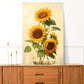 Großes Sonnenblumen-Wandbild, gerahmter floraler Leinwanddruck, druckbares Aquarellblumen-Kunstwerk, Floater-Rahmen-Wandbild, Wohnzimmer-Kunstwerk