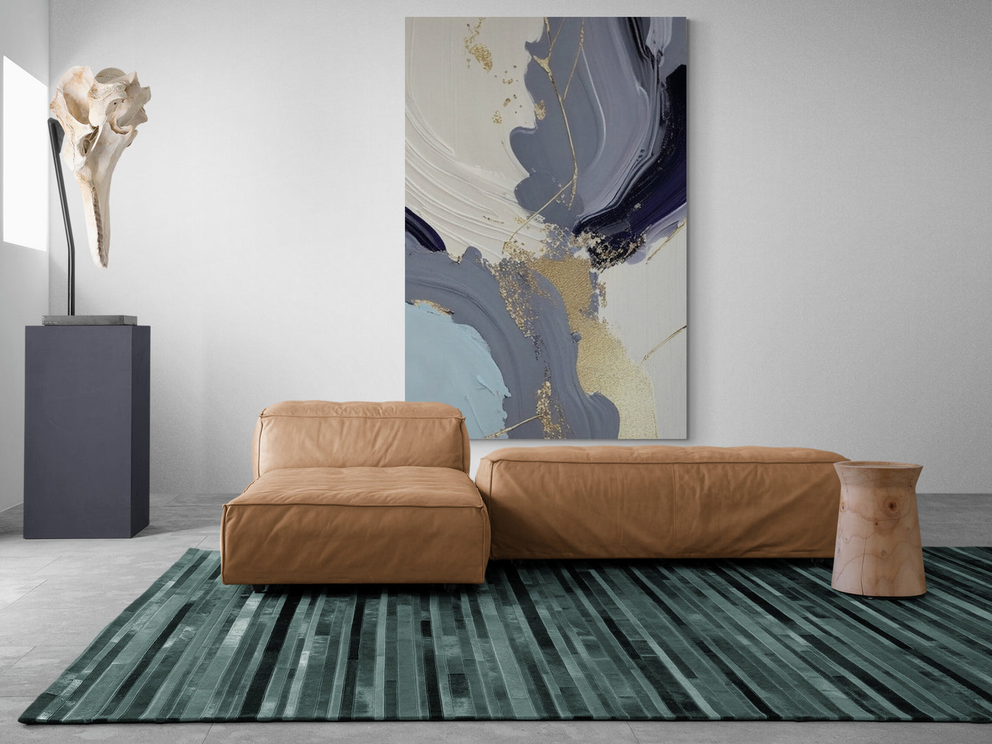 Große abstrakte Wandkunst, blauer Leinwanddruck mit schwebendem Rahmen, druckbares Wanddekor, Kunstwerk im Aluminiumrahmen, moderne Wandkunst für das Wohnzimmer