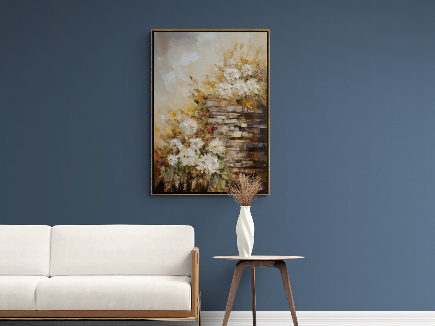 Große florale Wandkunst, botanische Wandkunst mit schwebendem Rahmen, druckbares Blumenkunstwerk, abstrakte Wandkunst fürs Wohnzimmer, moderner Leinwanddruck