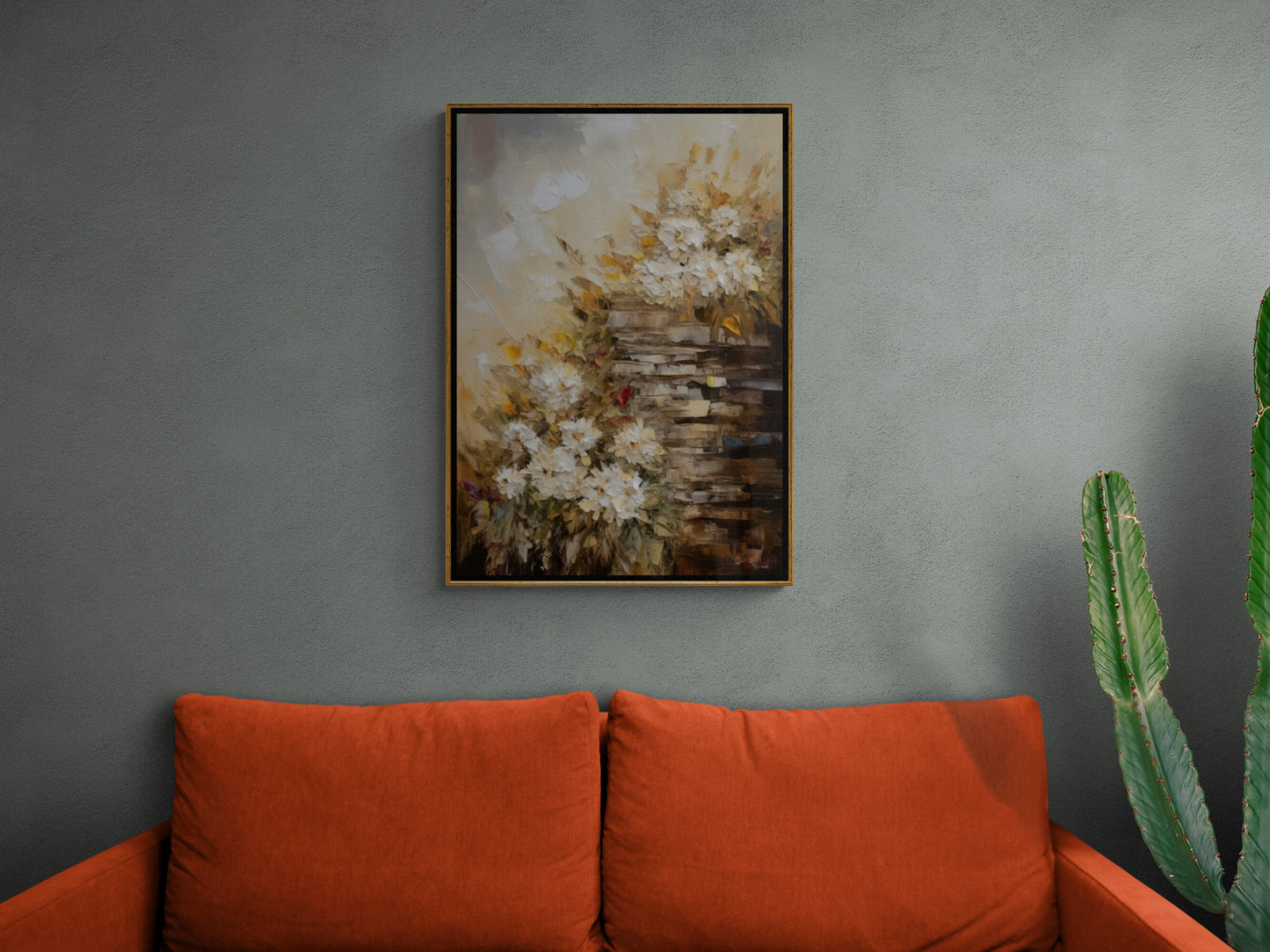 Große florale Wandkunst, botanische Wandkunst mit schwebendem Rahmen, druckbares Blumenkunstwerk, abstrakte Wandkunst fürs Wohnzimmer, moderner Leinwanddruck