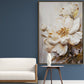 Große florale Wandkunst, gerahmtes 3D-Blumenkunstwerk, druckbare botanische Wandkunst, weißer Blumenölfarben-Leinwanddruck, sanfte Schlafzimmer-Wandkunst