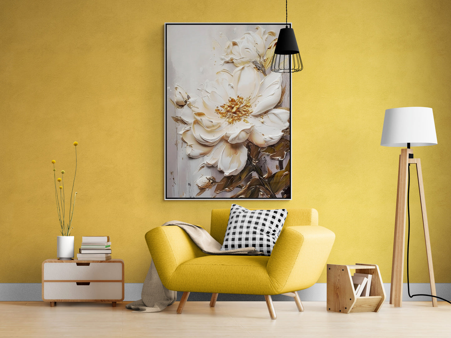 Große florale Wandkunst, gerahmtes 3D-Blumenkunstwerk, druckbare botanische Wandkunst, weißer Blumenölfarben-Leinwanddruck, sanfte Schlafzimmer-Wandkunst