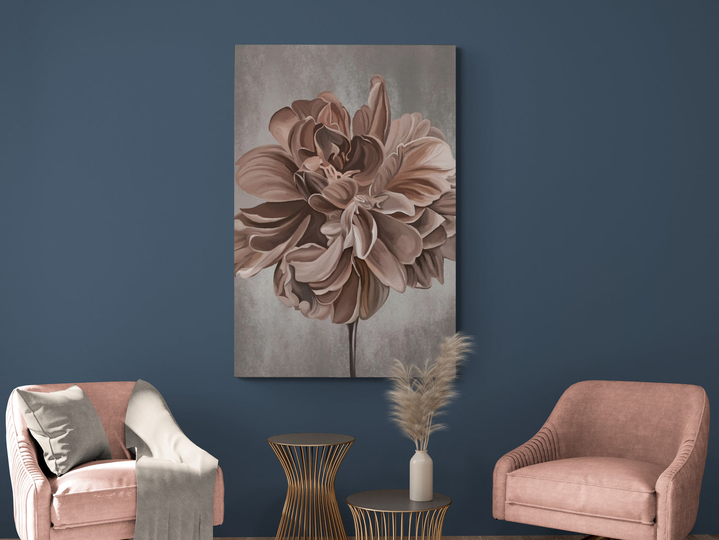Große florale Wandkunst, beige Blumen Leinwanddruck, schwebendes Rahmenbild, moderne druckbare Wandkunst, Aquarell Kunstdruck, Schlafzimmer Kunstwerk