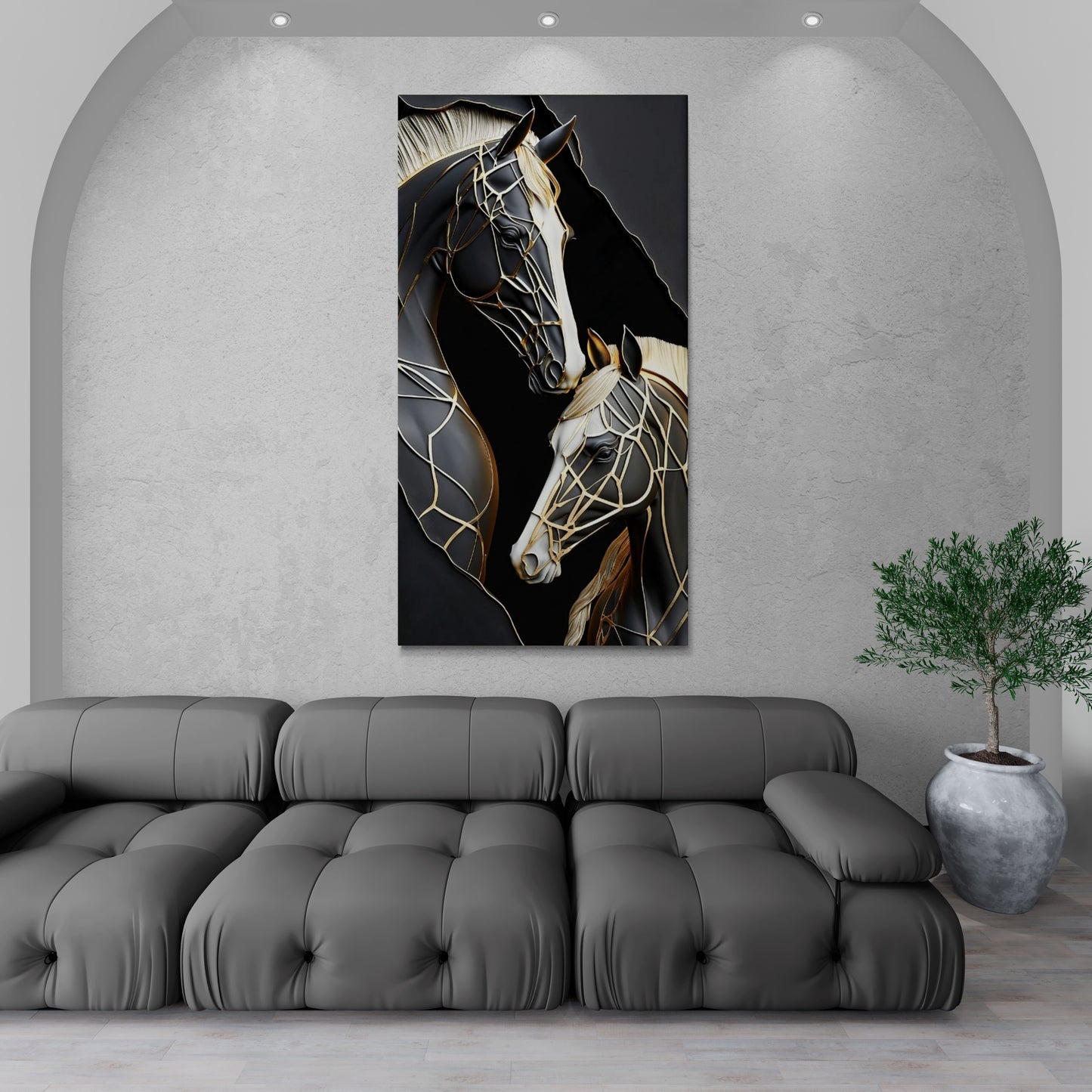 Pferde Leinwanddruck, großes gerahmtes Tier-Wandbild, druckbares Pferdepaar-Kunstwerk, schwarz-weißes Wohnzimmer-Wandbild, stilvolles Geschenk-Wandbild