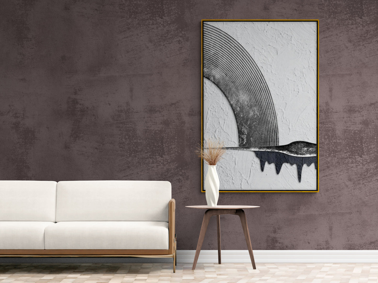 Große schwarz-weiße Wandkunst, gerahmter Loft-Kunst-Leinwanddruck, druckbares abstraktes Kunstwerk, Wandkunst im Floater-Rahmen, moderne Wandkunst fürs Wohnzimmer