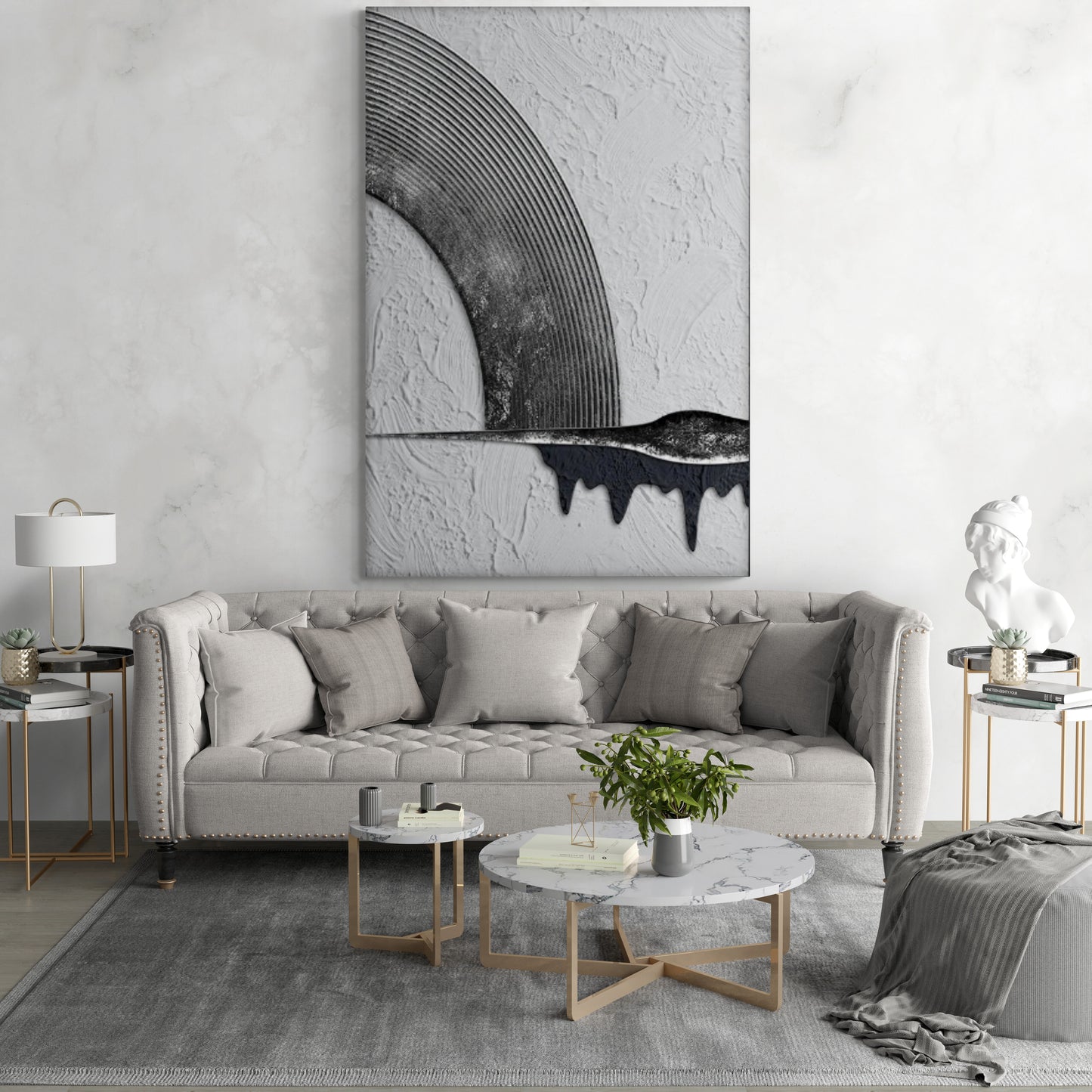 Große schwarz-weiße Wandkunst, gerahmter Loft-Kunst-Leinwanddruck, druckbares abstraktes Kunstwerk, Wandkunst im Floater-Rahmen, moderne Wandkunst fürs Wohnzimmer