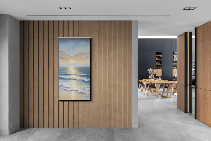 Gerahmter maritimer Kunstdruck, große vertikale Meereslandschaft Wandkunst, Meer Sonnenuntergang Leinwanddruck, Wohnzimmer Wandkunst, Situationship Geschenk