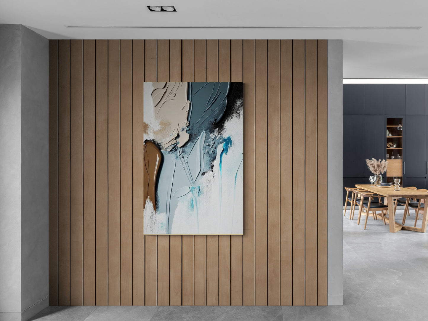 Abstrakte Wandkunst, modernes Leinwandbild, gerahmter Kunstdruck über dem Bett, Wandkunst mit Ölgemälde-Effekt, druckbare blaue Wandkunst fürs Wohnzimmer