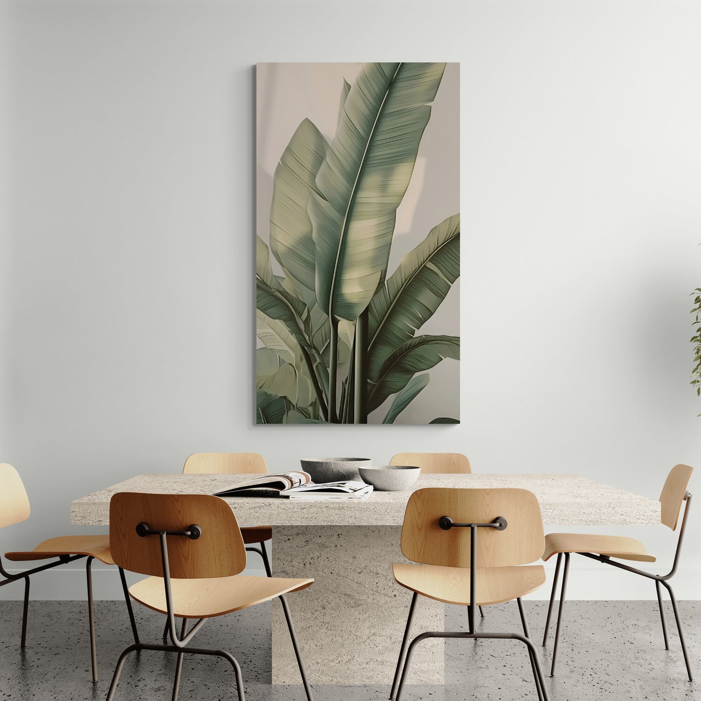 Botanischer Kunstdruck, Bananenblätter Leinwanddruck, gerahmtes Kunstwerk mit Kräutern, großes druckbares Kunstwerk mit Pflanzen, Wohnzimmer Wandkunst, Geburtstagsgeschenk