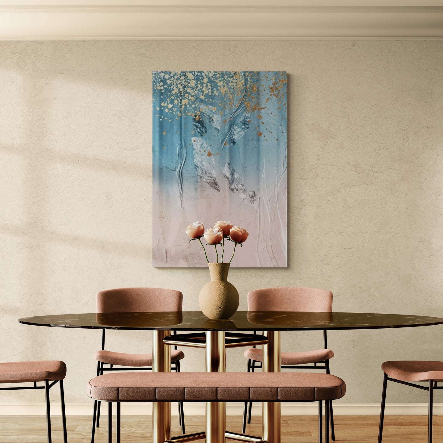 Abstrakte Wandkunst in Blau und Rosa, moderner gerahmter Leinwanddruck, druckbares Kunstwerk fürs Büro, Geschenk zur Wohnungserwärmung