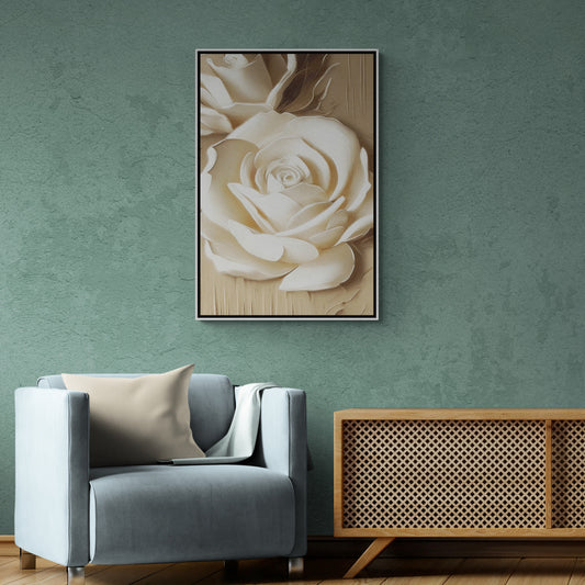 Großes 3D-Blumen-Wandbild, weißer Rosen-Leinwanddruck, gerahmter Blumen-Kunstdruck, Wandkunst über dem Bett fürs Schlafzimmer, Geschenk zur Wohnungserwärmung