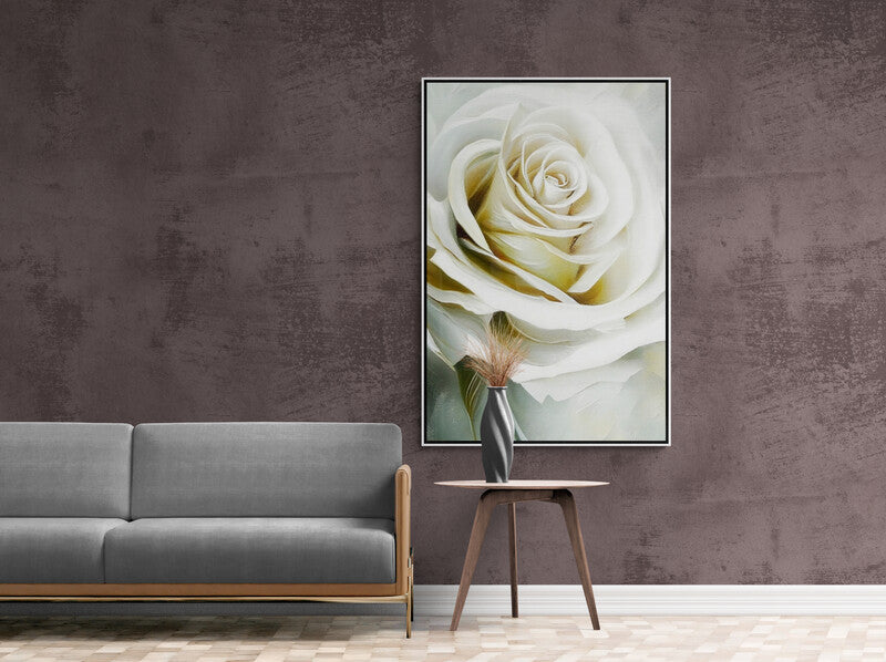 Rosenblumen Wandkunst, großer weißer Rosen Leinwanddruck, gerahmter floraler Kunstdruck, sanfte Wandkunst über dem Bett fürs Schlafzimmer, Geschenk für Sie