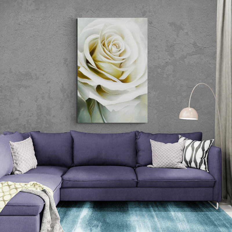 Rosenblumen Wandkunst, großer weißer Rosen Leinwanddruck, gerahmter floraler Kunstdruck, sanfte Wandkunst über dem Bett fürs Schlafzimmer, Geschenk für Sie