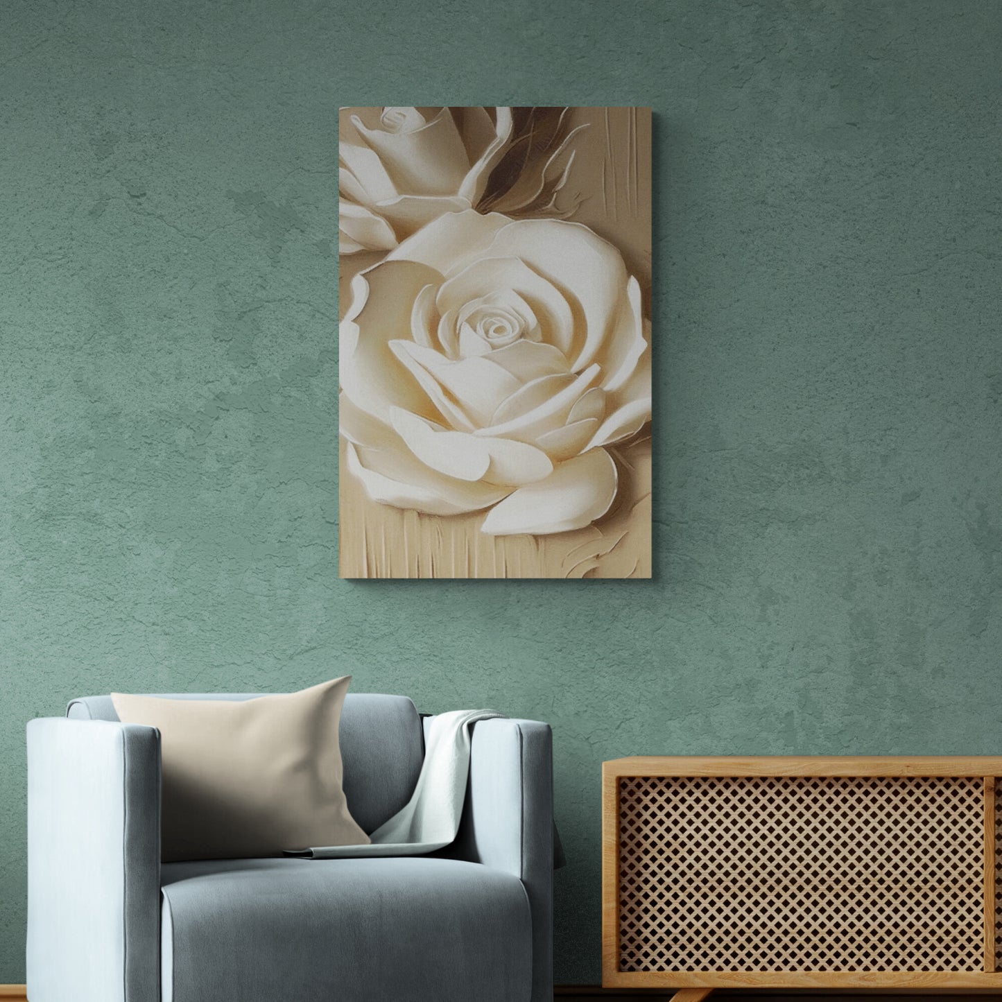 Rosenblumen Wandkunst, großer weißer Rosen Leinwanddruck, gerahmter floraler Kunstdruck, sanfte Wandkunst über dem Bett fürs Schlafzimmer, Geschenk für Sie