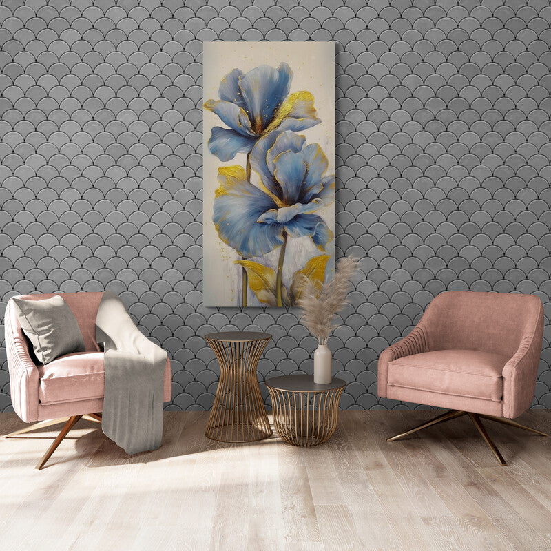 Blaue Blumen Wandkunst, gerahmter Blumenkunstdruck, vertikaler botanischer Leinwanddruck, sanfte Blumen Wandkunst, Geschenk zur Patentante