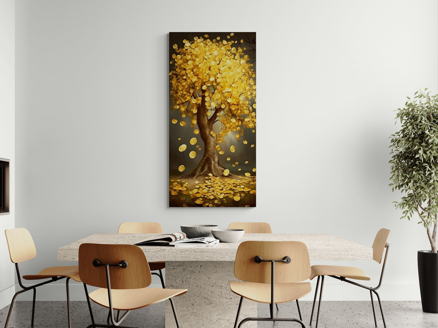 Geldbaum Kunstdruck, gerahmte goldene Baum Wandkunst, vertikale botanische Wandkunst, moderne Wohnzimmer Wandkunst, Fantasy Kunstdruck, Geschenk für den Chef
