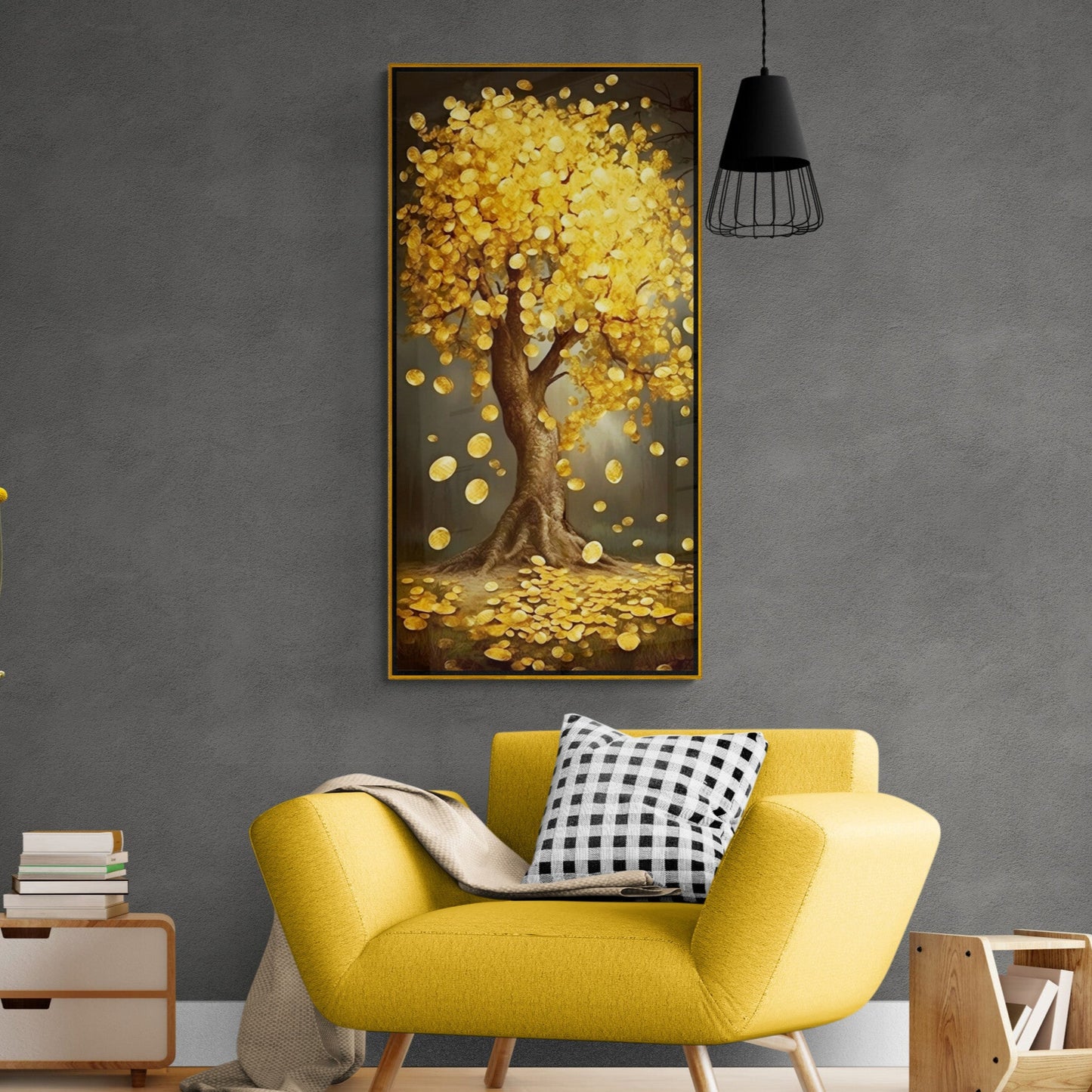 Geldbaum Kunstdruck, gerahmte goldene Baum Wandkunst, vertikale botanische Wandkunst, moderne Wohnzimmer Wandkunst, Fantasy Kunstdruck, Geschenk für den Chef
