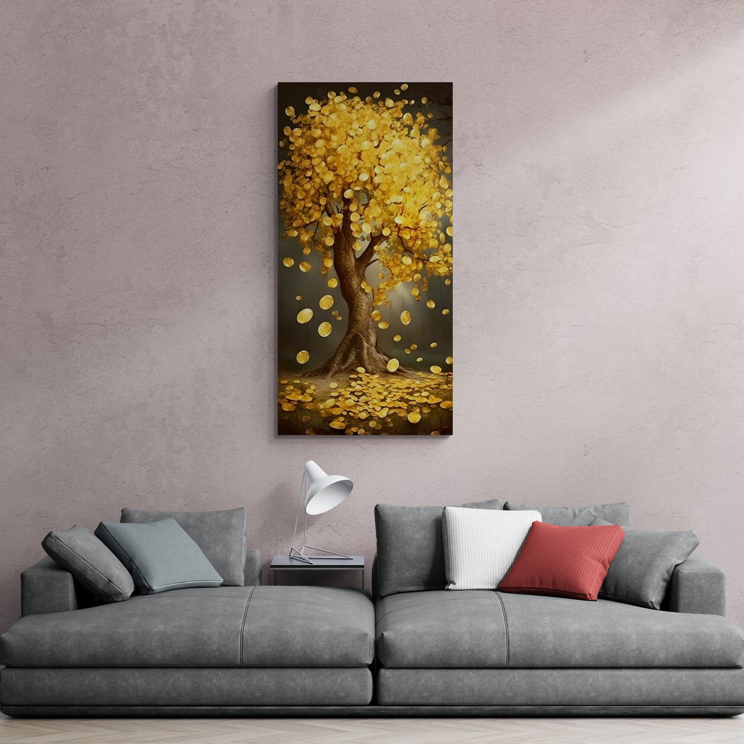 Geldbaum Kunstdruck, gerahmte goldene Baum Wandkunst, vertikale botanische Wandkunst, moderne Wohnzimmer Wandkunst, Fantasy Kunstdruck, Geschenk für den Chef