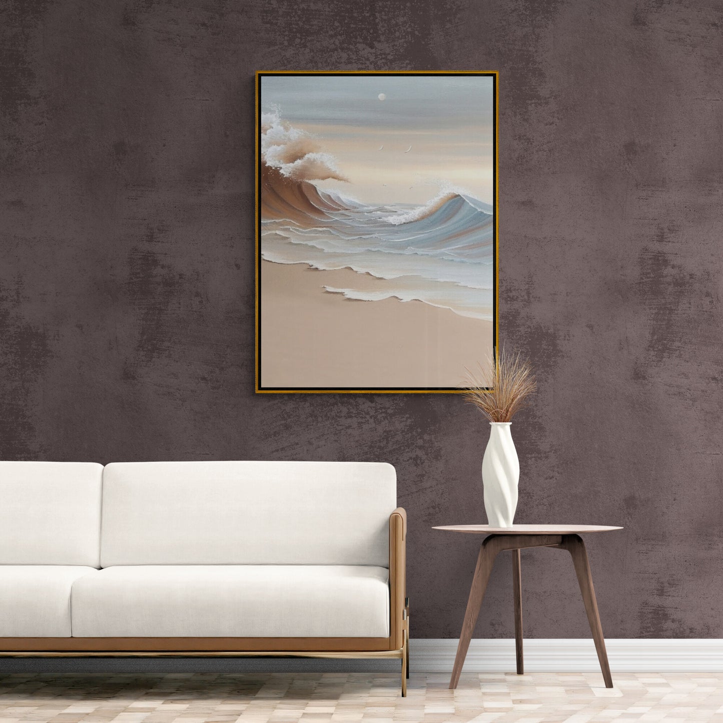 Maritime Wandkunst, abstrakter gerahmter Leinwanddruck, Meereslandschaftsbild, große Wandkunst mit Wellenbild, Geschenk zur Wohnungserwärmung