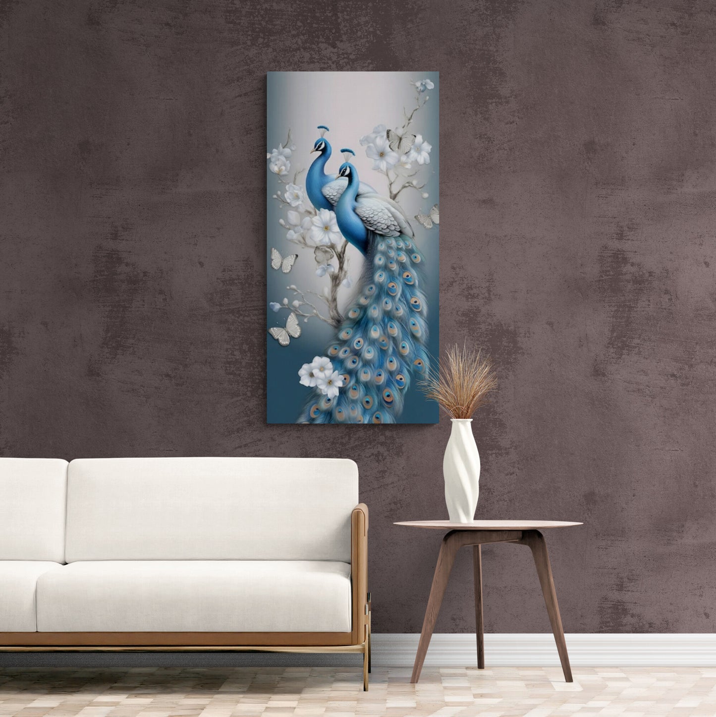 Vögel Wandkunst, gerahmte Wandkunst mit Pfauenbild, Tiere Kunstdruck, großer vertikaler Leinwanddruck, Wohnen