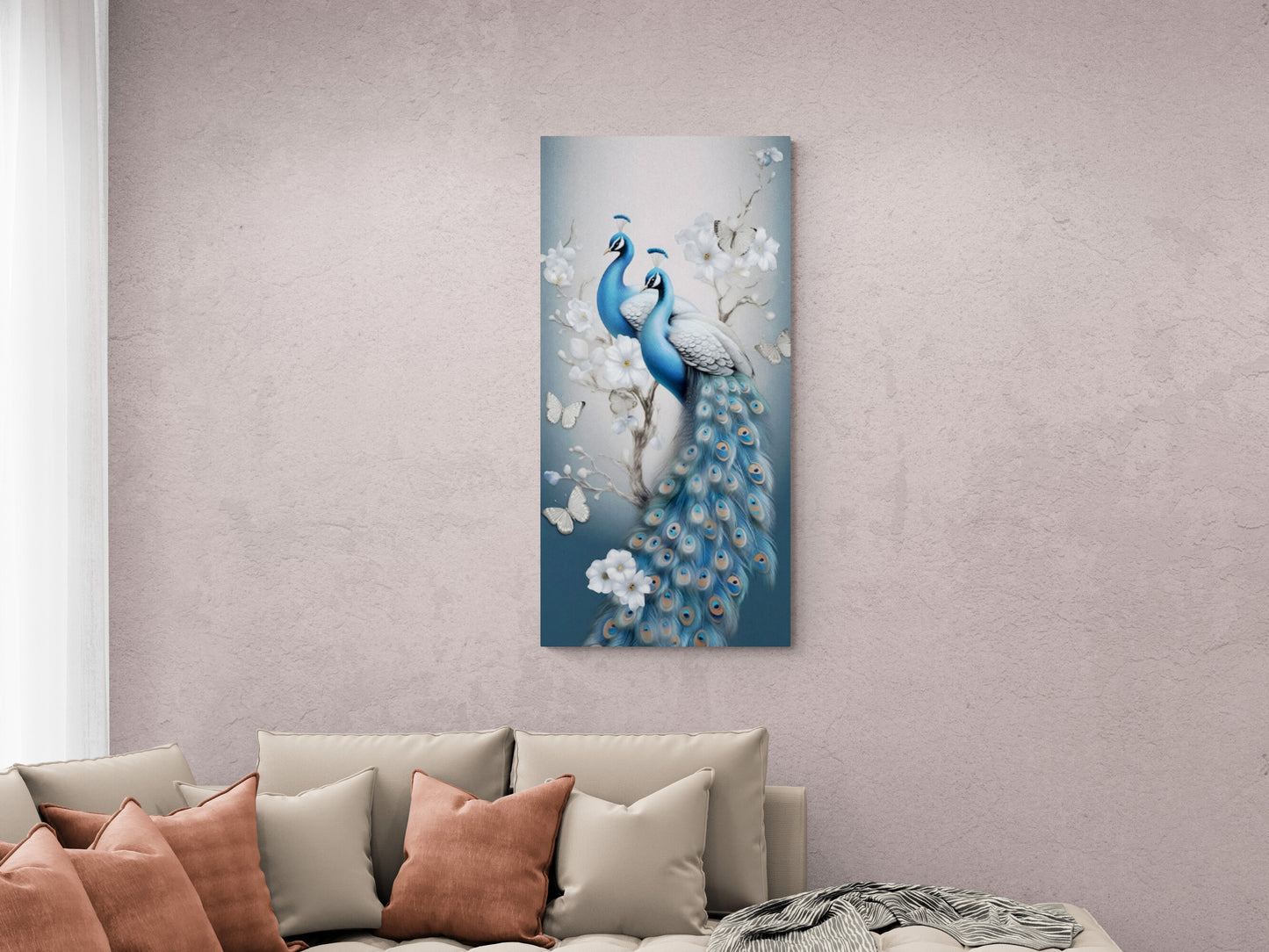 Vögel Wandkunst, gerahmte Wandkunst mit Pfauenbild, Tiere Kunstdruck, großer vertikaler Leinwanddruck, Wohnen