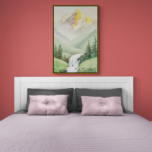 Berge Wandkunst, vertikales Panorama-Kunstwerk, goldener Berg-Leinwanddruck, Landschaftskunstwerk, verschneiter Bergkunstdruck, gerahmte Natur-Wandkunst, Muttergeschenk