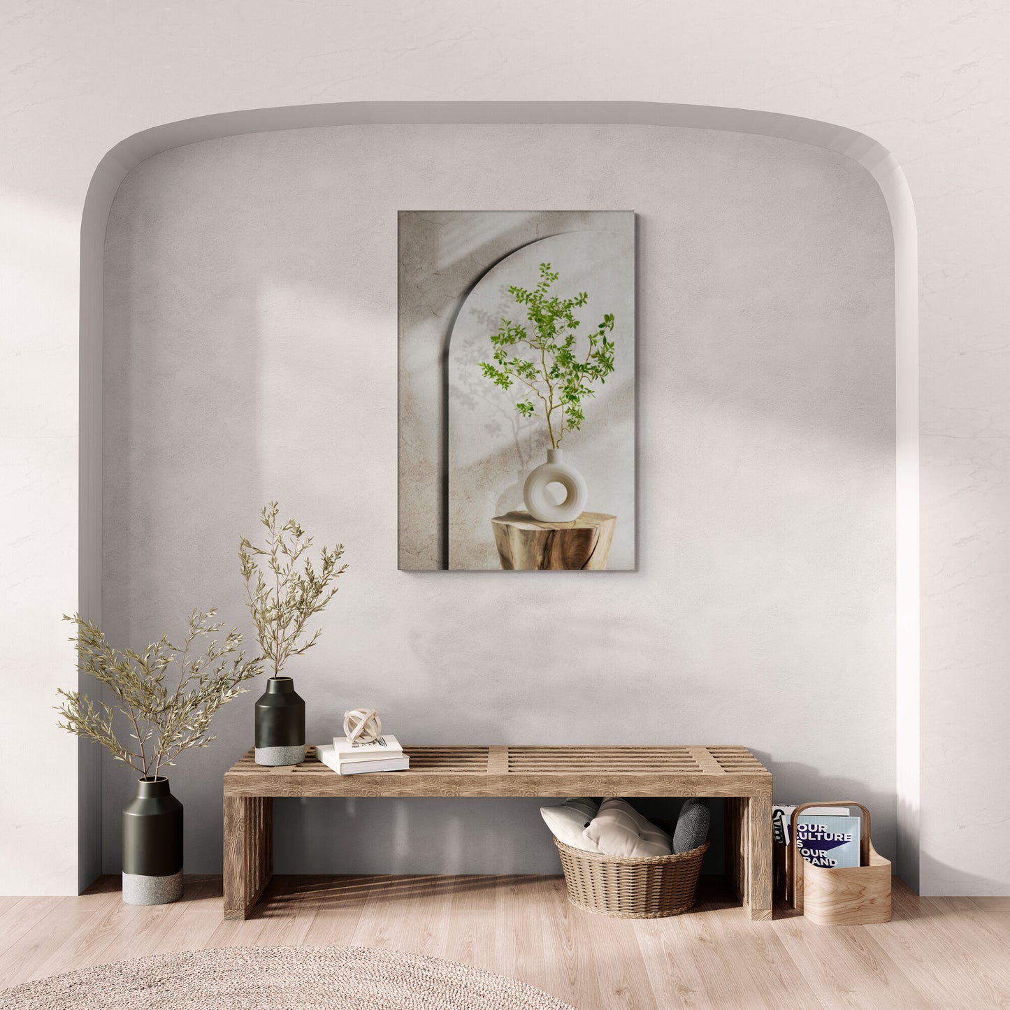 Stillleben Wandkunst, Chinoiserie Leinwanddruck, Wandkunst mit Pflanzen, gerahmtes orientalisches Kunstwerk, Wandkunst für Schlafzimmer, Situationsgeschenk