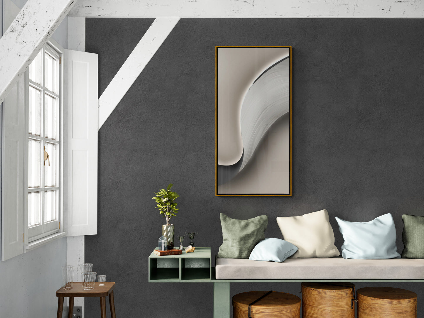 Neutrale abstrakte Wandkunst, gerahmter grauer Leinwanddruck, ruhiger Wohnzimmer-Kunstdruck, zeitgenössische Wandkunst, Geschenk für den Chef