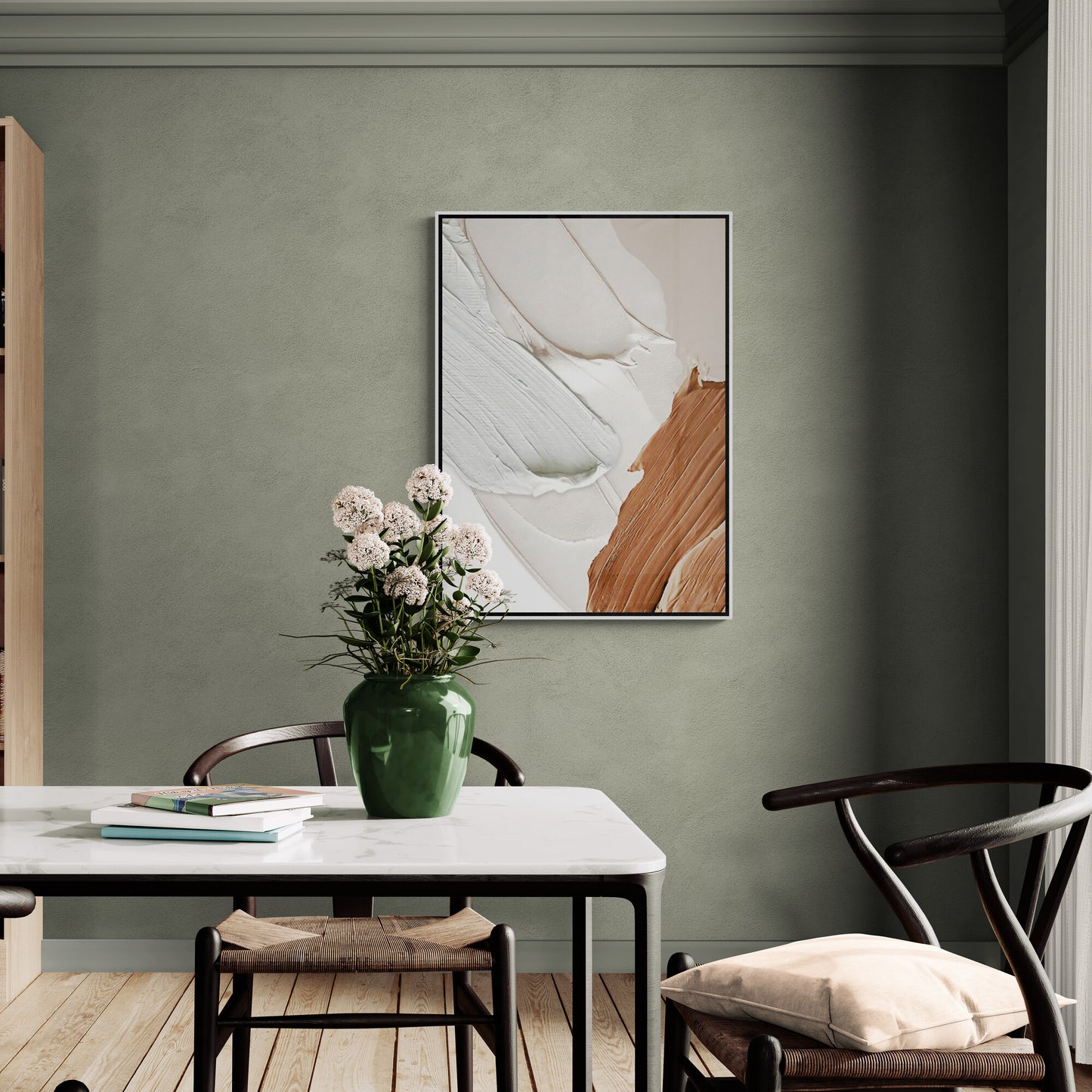 Abstrakter Leinwanddruck mit Ölgemälde-Effekt, gerahmte Wandkunst mit 3D-Effekt, Kunstwerk in Weiß- und Brauntönen, Geschenk für den Chef