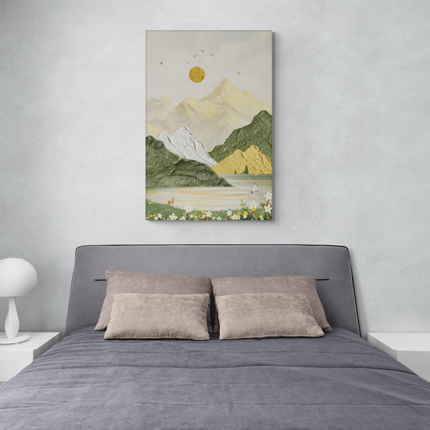 Wandkunst mit Bergen, vertikales Panorama-Kunstwerk, gerahmter Natur-Leinwanddruck, große Landschafts-Wandkunst, Kunstdruck fürs Wohnzimmer, druckbare Wandkunst, Wandkunst mit Goldrahmen, Kunstwerk mit schwarzem Rahmen