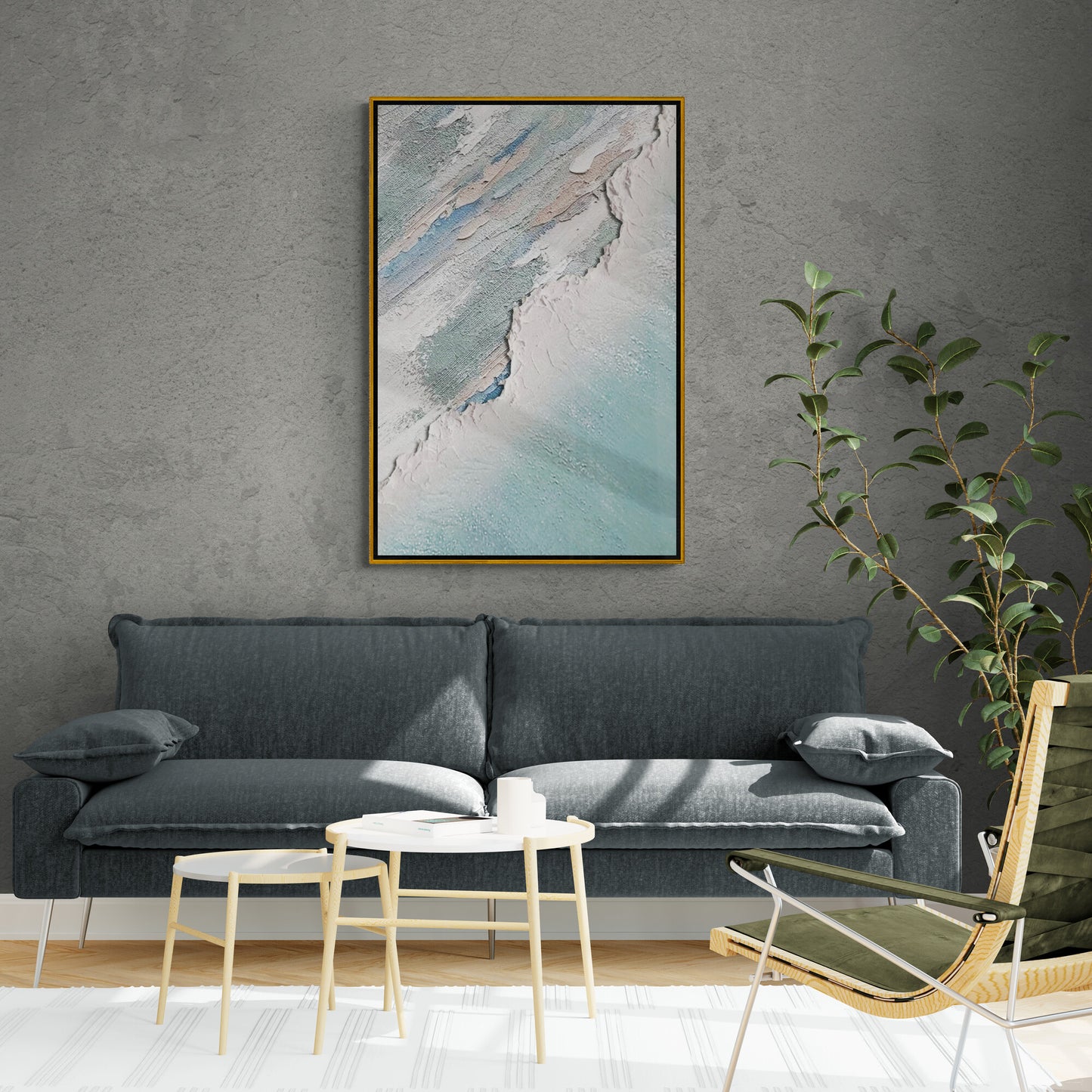 Abstrakte Wandkunst, gerahmter blauer Leinwanddruck, modernes druckbares Kunstwerk, Wandkunst mit Ölgemälde-Effekt, Geschenk für ihn